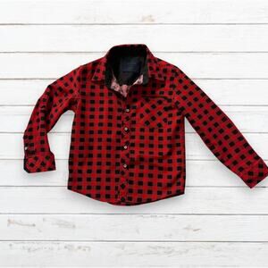 NOMAD Little Boy‎ Size 4-5 Small Red Black Plaid Button Down Long Sleeve
